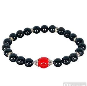 Red Jade Black Onyx Bracelet Street Cottagegoth Soft Goth Grunge Motocore Y2K